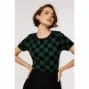 Apricot Green Chequered Short Sleeve Knit Top