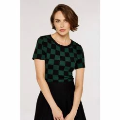 Apricot Green Chequered Short Sleeve Knit Top -Apricot Shop unnamed file 2276