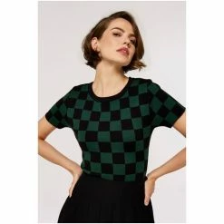 Apricot Green Chequered Short Sleeve Knit Top -Apricot Shop unnamed file 2277