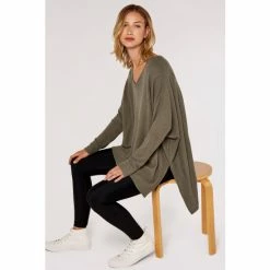 Apricot Khaki Green Waffle V-Neck Oversized Top -Apricot Shop unnamed file 2285
