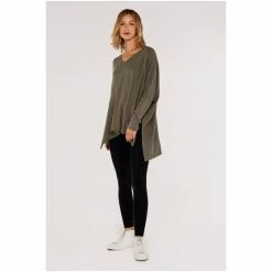 Apricot Khaki Green Waffle V-Neck Oversized Top -Apricot Shop unnamed file 2287