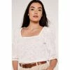 Apricot Cream Floral Embroided Puff Sleeve Top
