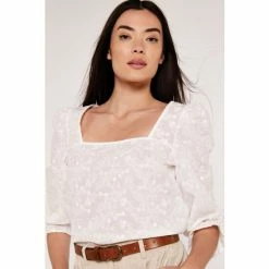 Apricot Cream Floral Embroided Puff Sleeve Top