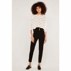 Apricot Black Buttons Ponte Trousers