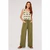 Apricot Green Linen Blend Wide Leg Trousers