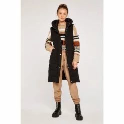 Apricot Black Padded Longline Hooded Gilet