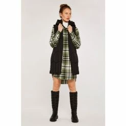 Apricot Black Hooded Zip Puffer Gilet