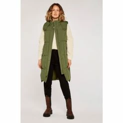 Apricot Green Button Panel Longline Padded Gilet