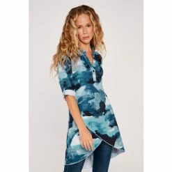 Apricot Blue Watercolour Print Cross Over Tunic