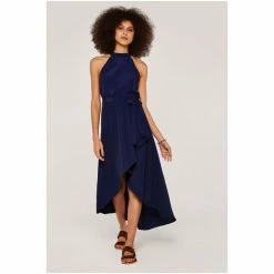 Apricot Navy Blue Halter Neck Wrap Skirt Dress -Apricot Shop unnamed file 235