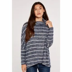 Apricot Blue Soft Touch Stripe Cowl Neck Top -Apricot Shop unnamed file 2356