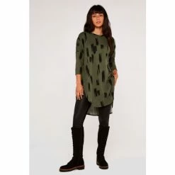 Apricot Green Brush Stroke Curve Hem Tunic Top