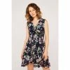 Apricot Blue Floral Sleeveless Tiered Ruffle Dress