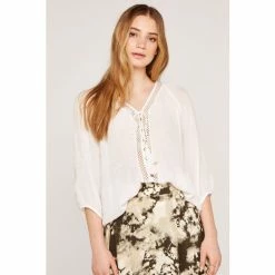 Apricot Cream Crochet Tassel Batwing Tunic Top