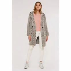 Apricot Cream Chevron Fuzzy Coatigan