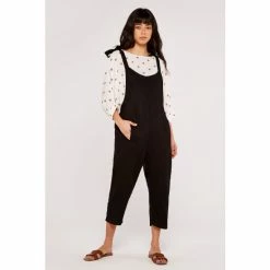 Apricot Black Billow Tie Shoulder Pocket Dungarees