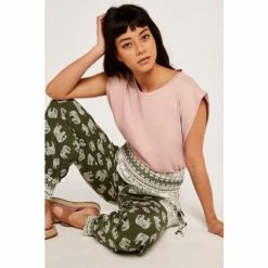 Apricot Forest Green Elephant Print Pockets Joggers