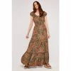 Apricot Green Paisley Milkmaid Maxi Dress