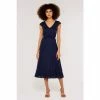 Apricot Blue Dot Mesh Lace V-Neck Midi Dress