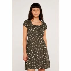 Apricot Green Print Milkmaid Dress
