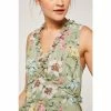 Apricot Green Floral Sleeveless Tiered Ruffle Dress