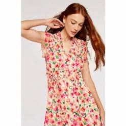 Apricot Cream Brushstroke Bloom V-Neck Midi Dress -Apricot Shop unnamed file 277