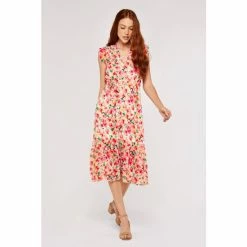 Apricot Cream Brushstroke Bloom V-Neck Midi Dress -Apricot Shop unnamed file 278