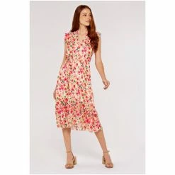 Apricot Cream Brushstroke Bloom V-Neck Midi Dress -Apricot Shop unnamed file 279