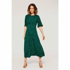 Apricot Green Ditsy Print Midi Dress