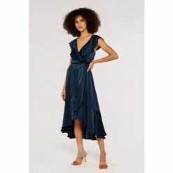 Apricot Blue Satin Ruffle Detail Wrap Dress -Apricot Shop unnamed file 298