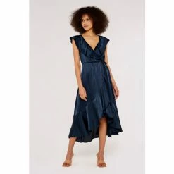 Apricot Blue Satin Ruffle Detail Wrap Dress -Apricot Shop unnamed file 299