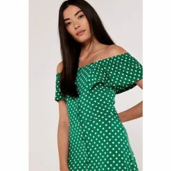 Apricot Green Polkadot Ruffle Bardot Dress -Apricot Shop unnamed file 304