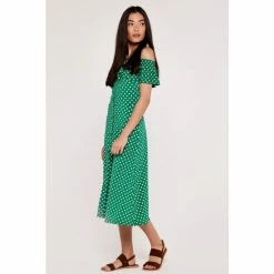 Apricot Green Polkadot Ruffle Bardot Dress -Apricot Shop unnamed file 305