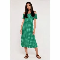 Apricot Green Polkadot Ruffle Bardot Dress -Apricot Shop unnamed file 306