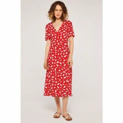 Apricot Red Falling Leaves Wrap Midi Dress -Apricot Shop unnamed file 310