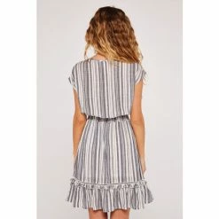 Alternative view of Apricot Blue Stripe Shirred Waist Ruffle Dress