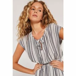 Apricot Blue Stripe Shirred Waist Ruffle Dress -Apricot Shop unnamed file 314