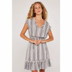 Apricot Blue Stripe Shirred Waist Ruffle Dress -Apricot Shop unnamed file 315