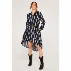 Apricot Blue Brush Stroke Print Oversize Shirt Dress