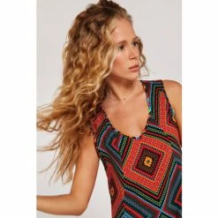 Apricot Red & Blue Geo Print V-Neck Bakery Dress -Apricot Shop unnamed file 320