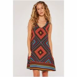 Apricot Red & Blue Geo Print V-Neck Bakery Dress -Apricot Shop unnamed file 321