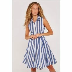 Apricot Blue Deckchair Stripe Tie Shirt Dress -Apricot Shop unnamed file 331