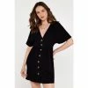 Apricot Black V-Neck Button Front Dress