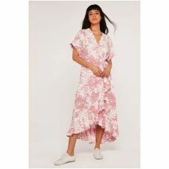 Apricot Pink Silhouette Palm Leaves Wrap Dress -Apricot Shop unnamed file 357