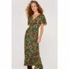 Apricot Green 70s Floral Angel Sleeve Midi Dress