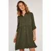Apricot Khaki Green Tiered Back Swing Shirt Dress