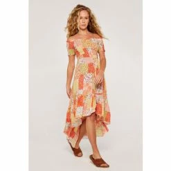 Apricot Orange Ditsy Patchwork Fusion Midi Dress -Apricot Shop unnamed file 371