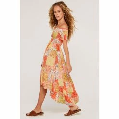 Apricot Orange Ditsy Patchwork Fusion Midi Dress -Apricot Shop unnamed file 372