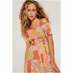 Apricot Orange Ditsy Patchwork Fusion Midi Dress -Apricot Shop unnamed file 373