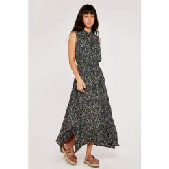 Apricot Navy Abstract Floral Hankyhem Dress